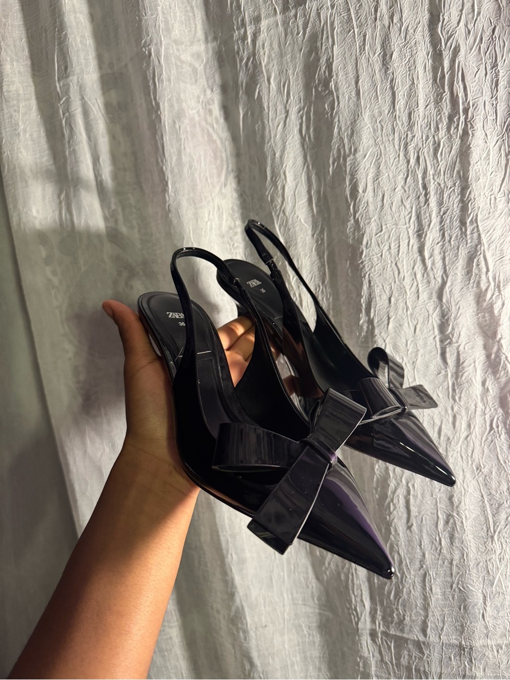 Zara Black Bow, Pointed Slingback heels